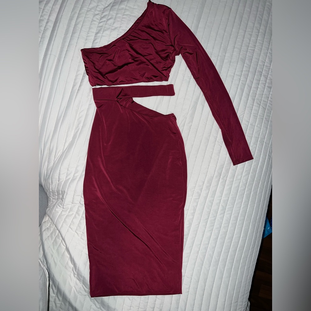 Burgundy long sleeve two piece Dress